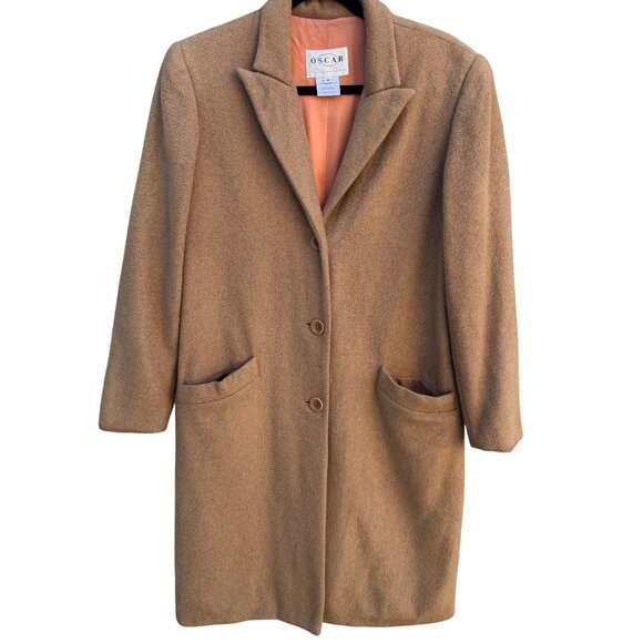 Oscar De La Renta Jackets & Blazers - Oscar De La Renta Vintage Womens Camel Hair Notch Lapel Button Front Overcoat 8